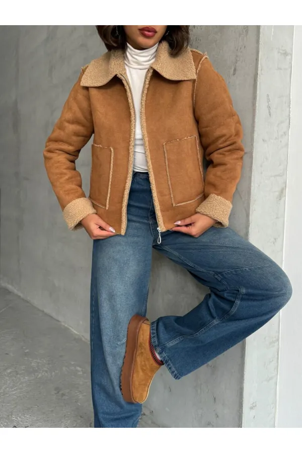 Süet Peluş Toptan Mont - Taba Taba | TOPSHOW | F1856