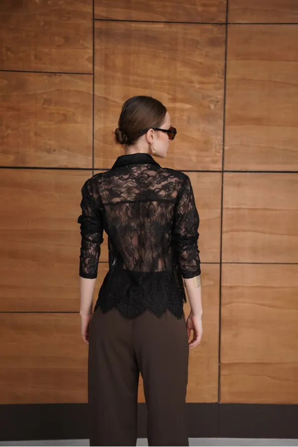 Lace Wholesale Shirts - Black | F2073 - Topshow