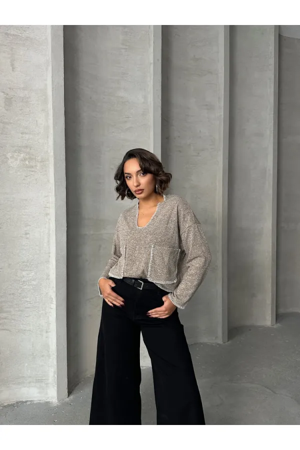 Shepherd's Stitched Knitwear Wholesale Blouse - Beige | TOPSHOW | F1652