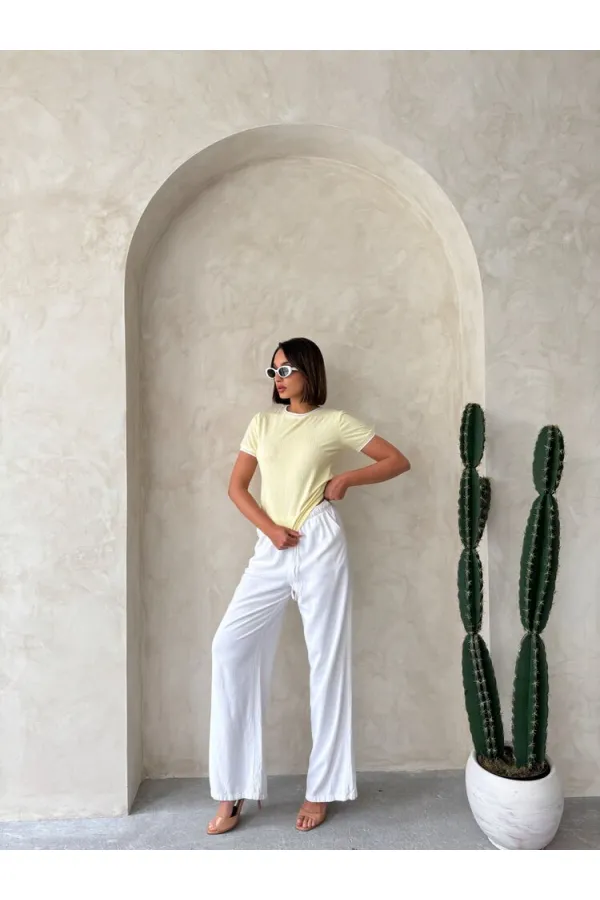 Bisiklet Yaka t-Shirt   Sarı Krem | Topshow