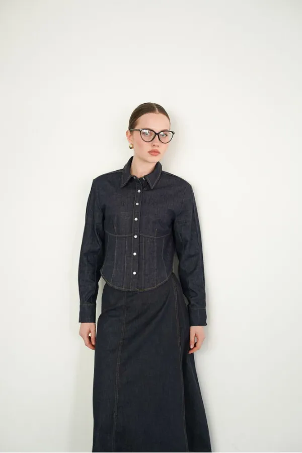 Wholesale Denim Shirts - Navy Blue | F2086 - Topshow