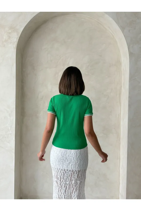 T-shirt Topshow crème émeraude à col rond en gros