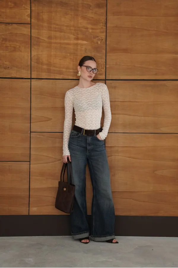 Dantel Toptan Bluz - Krem | F2092 - Topshow