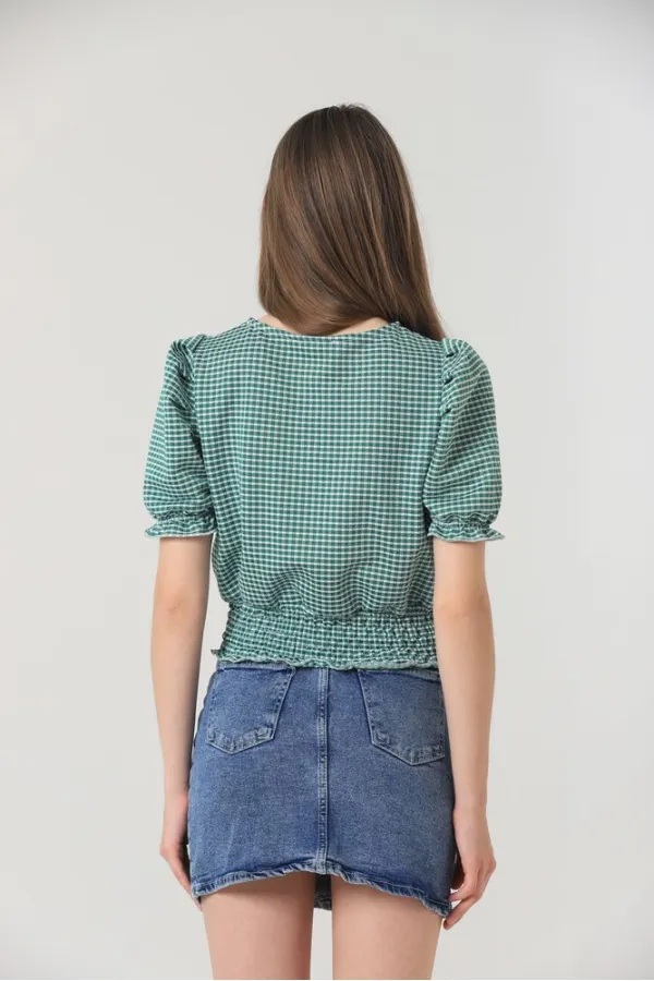 Topshow Zümrüt Beli Gipeli Pitikareli Toptan Bluz