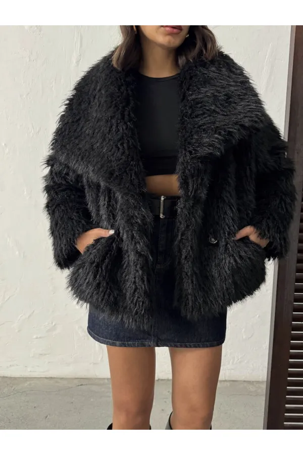 Women's Faux Fur Wholesale Coats – Fluffy, Soft Textured, Stylish Winter Outerwear - BLACK