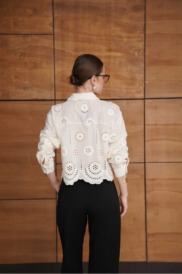 Embroidered Shirt - Cream | F1947 - Topshow