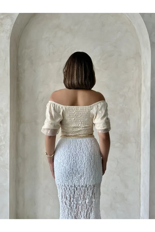 Blouse en mousseline à motifs et détails en pierre Topshow (vente en gros)