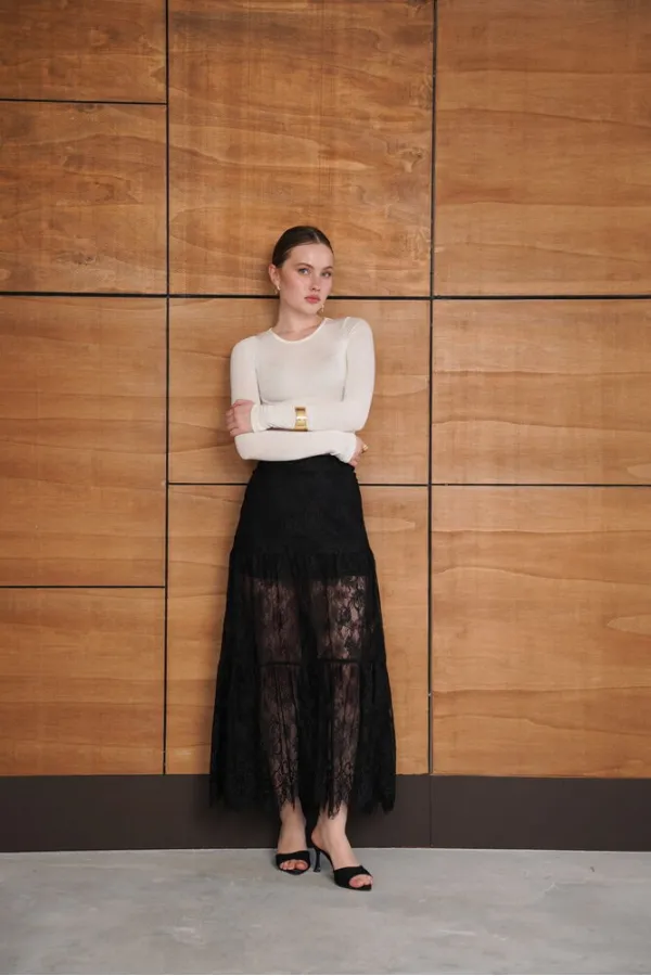 Jupe en dentelle à volants - Noire | F2074 - Topshow