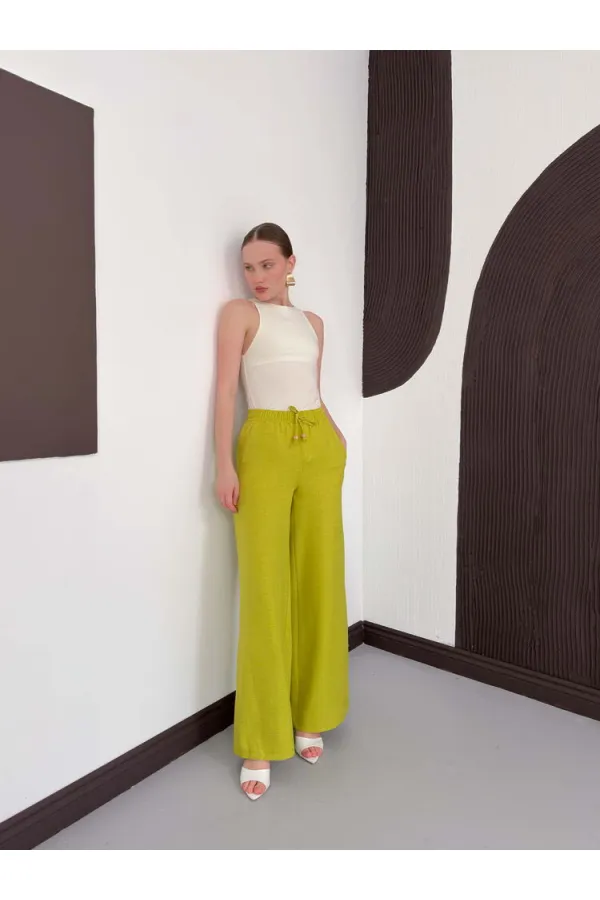 Fıstık Yeşili Keten Toptan Pantolon | D2381 Topshow