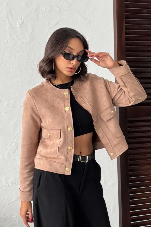 Veste Topshow en daim à poches - Vison | F1800