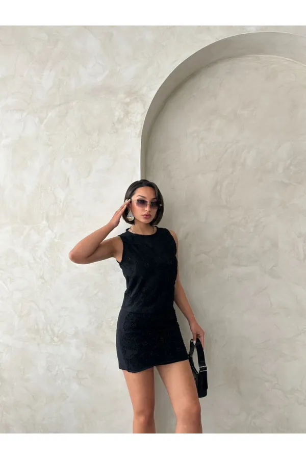 Beaded Sleeveless Wholesale Blouse - Black | Topshow