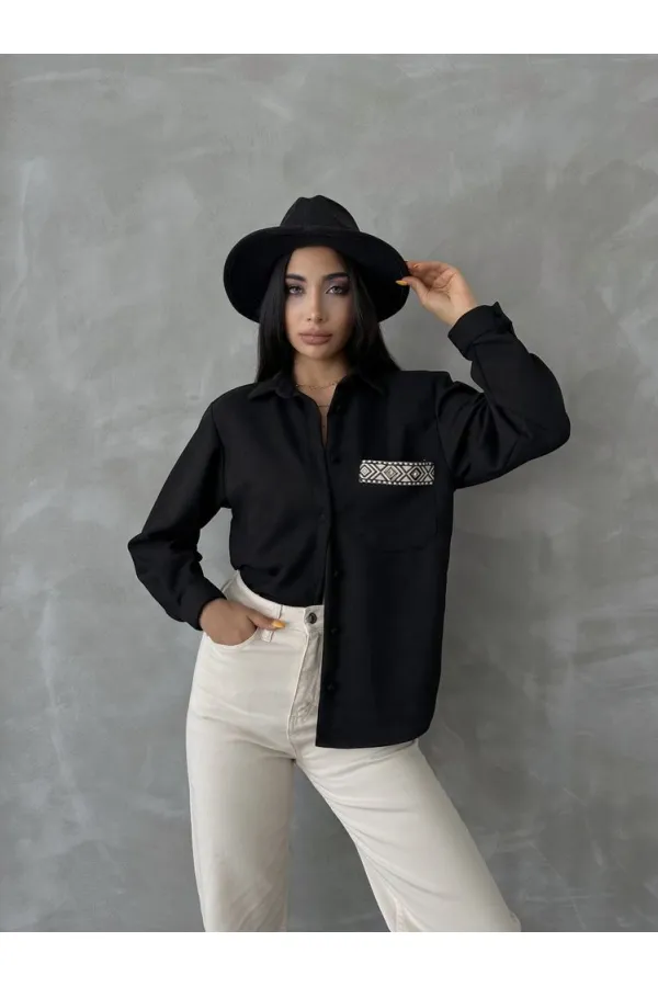 Suede Wholesale Shirt - Black | TOPSHOW | F1517