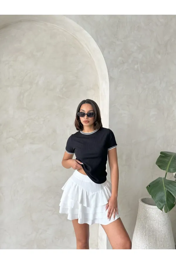 T-shirt Topshow noir et crème à col rond en gros