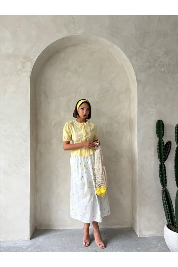 Gathered Shirt with Collar Detail - Yellow | Topshow