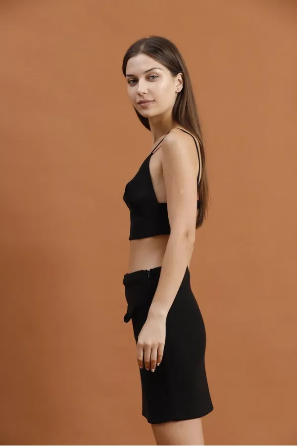 Kaşe Mini Toptan Etek - Siyah | TOPSHOW | F1283