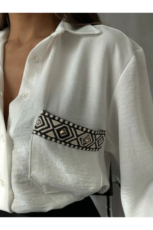 Pocket Detailed Linen Wholesale Shirt - Cream | TOPSHOW | F1661