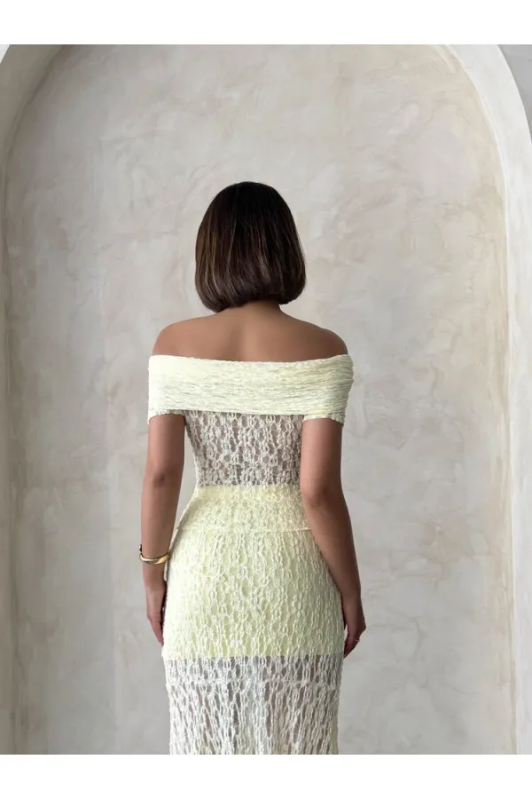 Rose Detailed Lace Blouse - Yellow - D2749 | Topshow