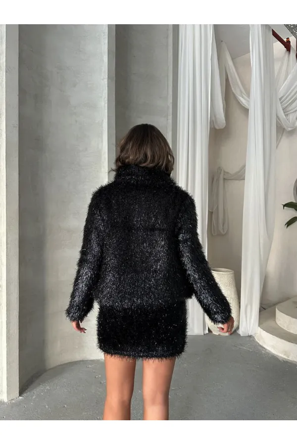 Manteau à franges pailletées en gros - Noir | TOPSHOW | F1838