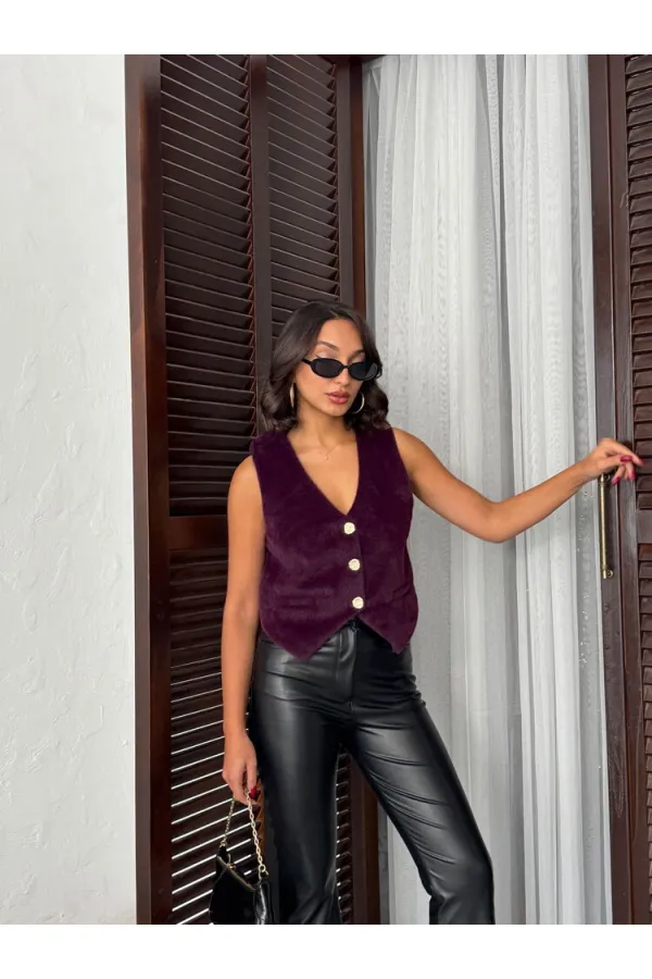 Topshow - Toptan Peluş Yelek- MÜRDÜM