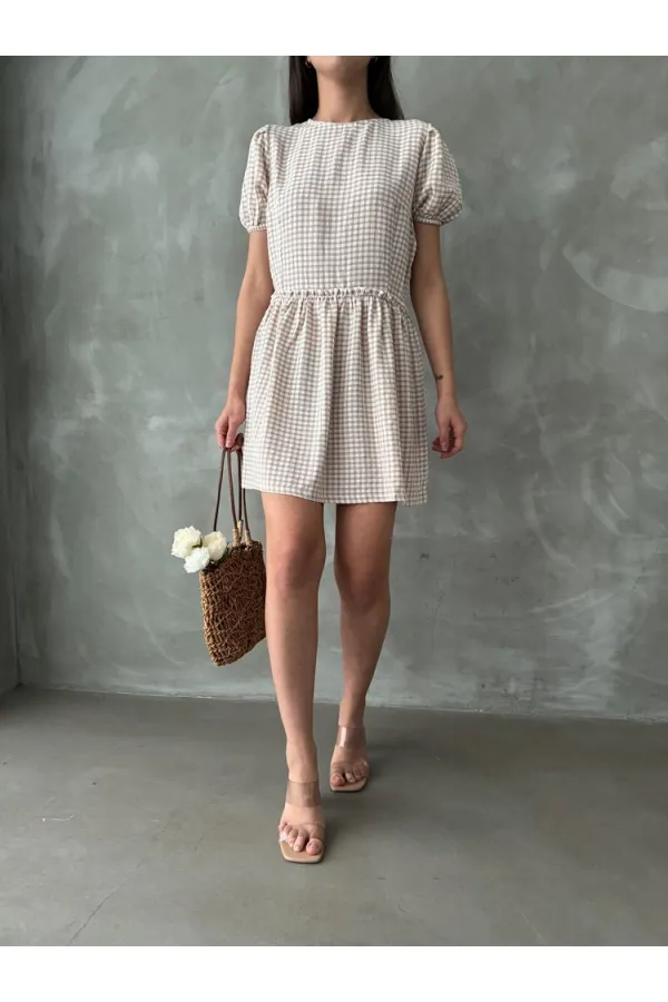 Robe Topshow à col rond poudré en gros