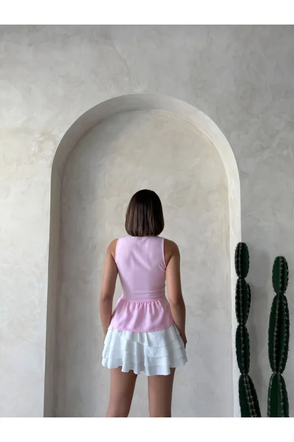 Güpür Detaylı Askılı Toptan Bluz   Pembe | Topshow