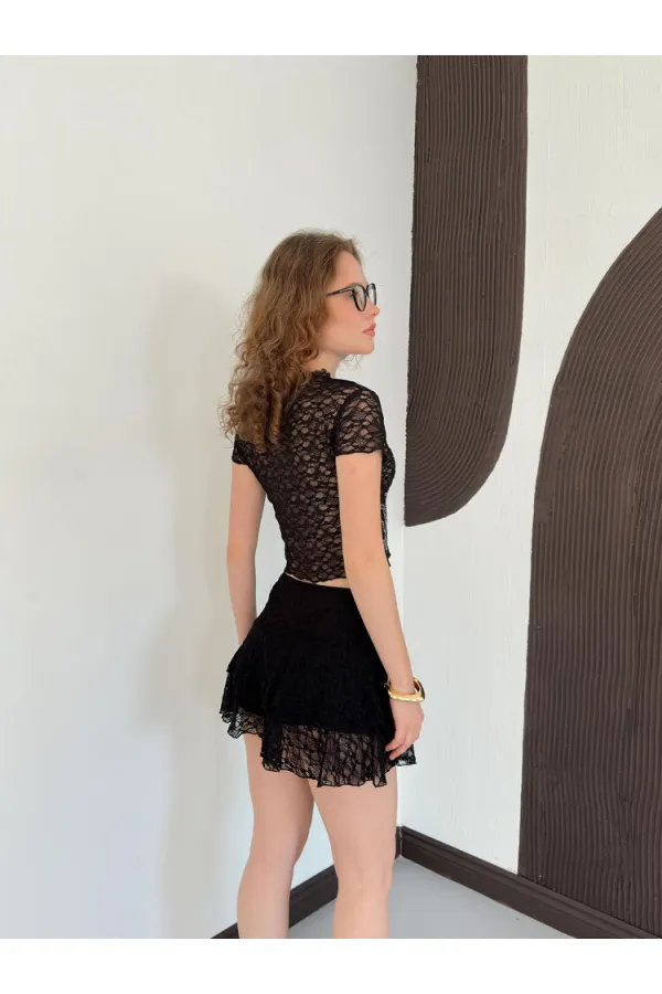 D 2996 EMBELLISHED LACE SKIRT - BLACK D 2996 EMBELLISHED LACE SKIRT - BLACK