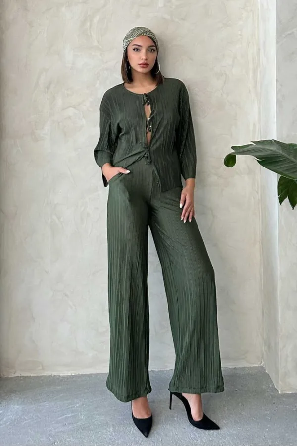 Pantalon plissé en gros - Kaki | Topshow