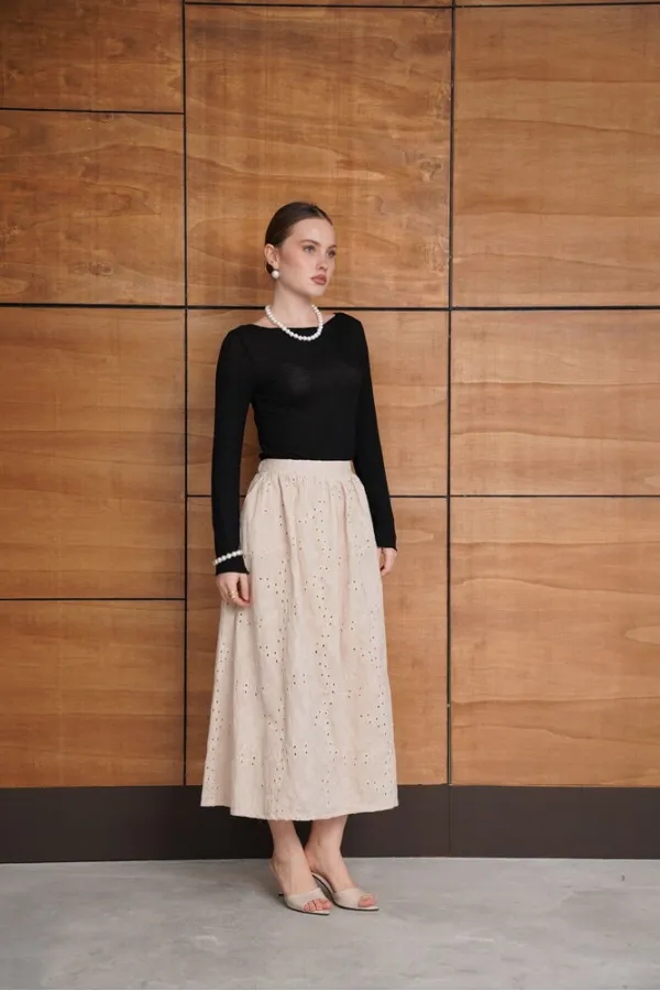 Embroidered Long Skirt - Stone | F2080 - Topshow