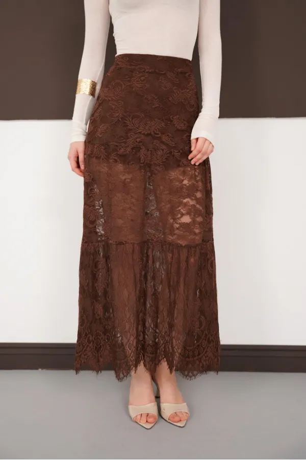 Ruffled Lace Skirt - Brown | F2074 - Topshow