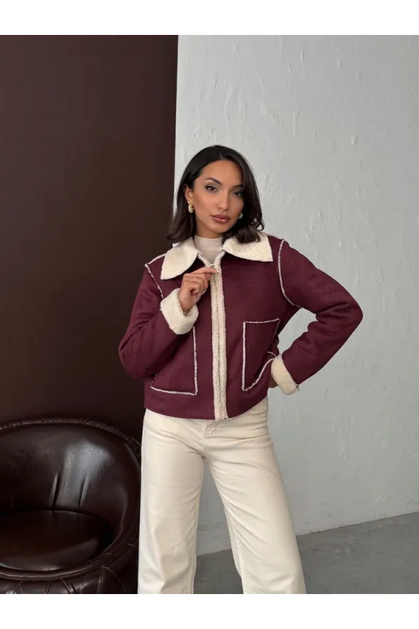 Manteaux en daim peluche bordeaux Topshow F