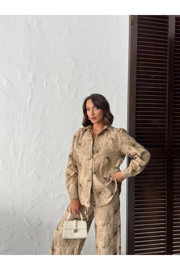 Topshow Embroidered Linen Wholesale Shirts - Coffee | F2009