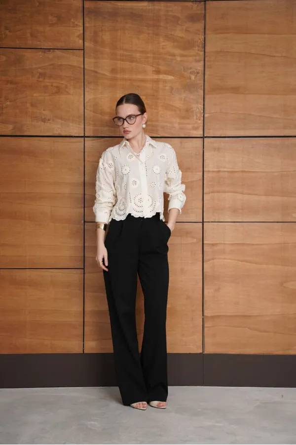 Embroidered Shirt - Cream | F1947 - Topshow