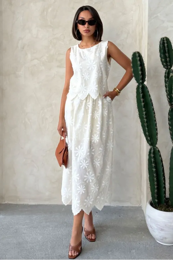 Embroidered Skirt - Stone | Topshow