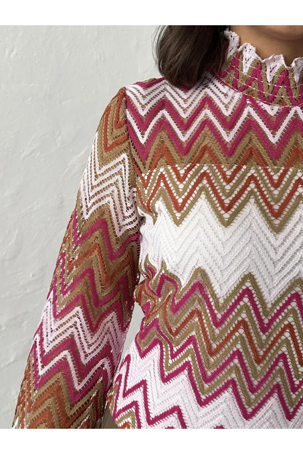 Blouses en gros à motif zigzag fuchsia Topshow