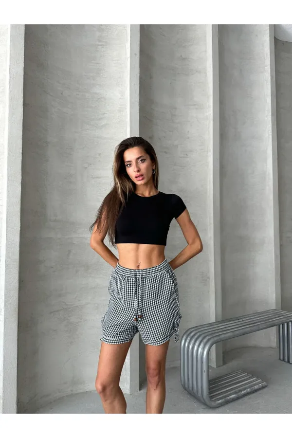 Topshow Siyah Yanları Bagcıklı Pitikare Toptan Şort