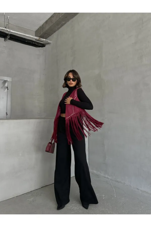 Topshow Burgundy Tassel Drop Wholesale Vest | F1806