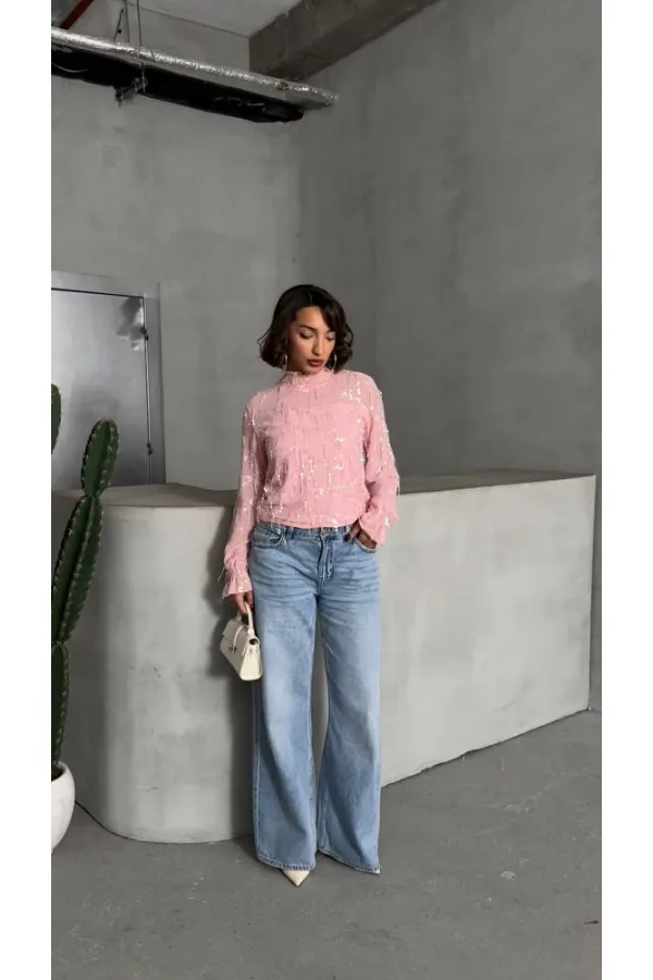 Saçaklı Toptan Bluz - Pembe | TOPSHOW | F1851