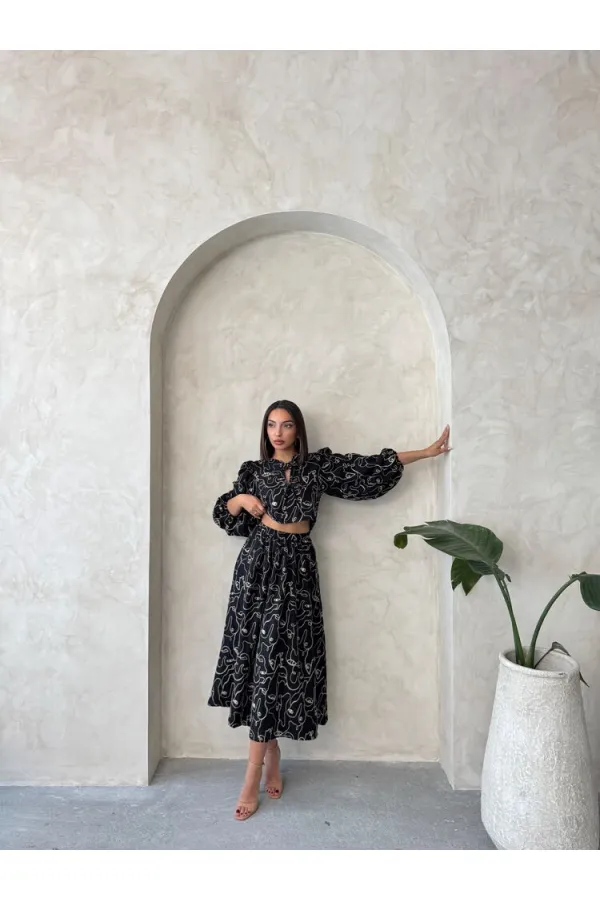 Nakışlı Toptan Etek - Siyah | Topshow | F1901