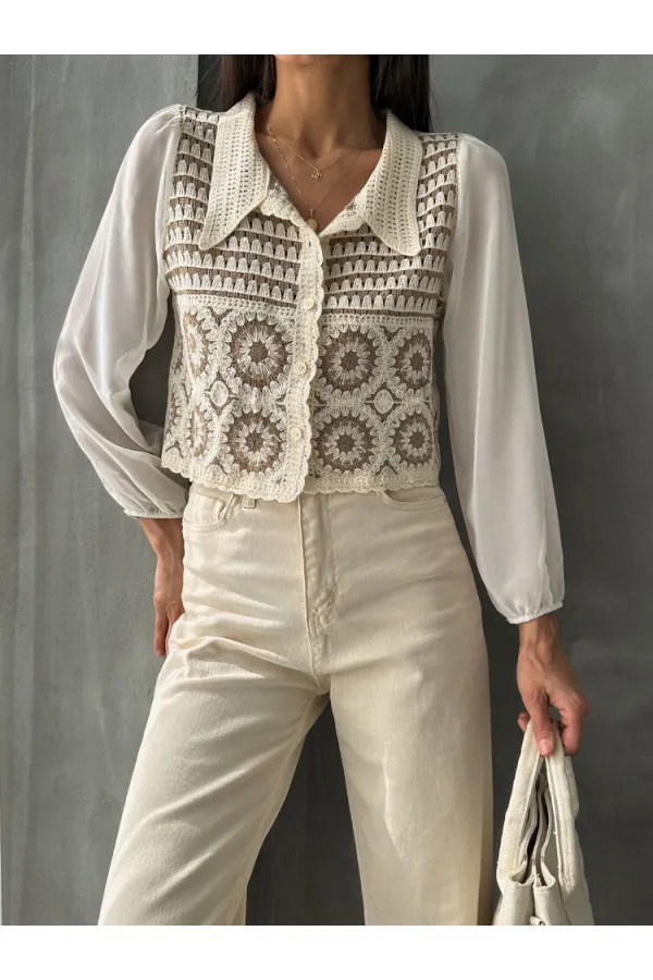 Gilet court à motif floral en gros | F0025 - Marron pierre | TOPSHOW | F0025