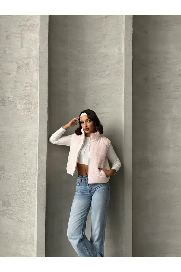 Doudoune sans manches à motif Pitikare - Rose clair | TOPSHOW | F1741