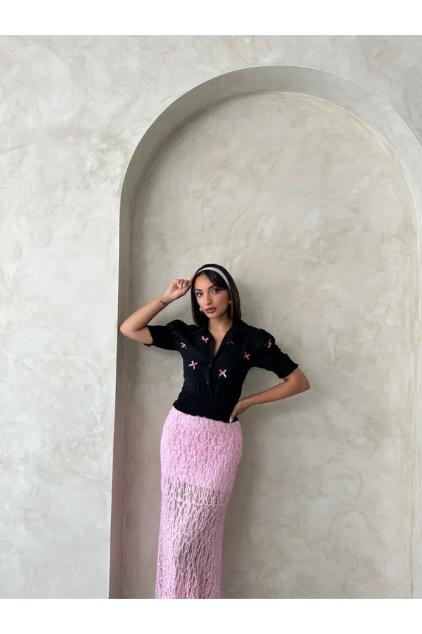 Kol Ucu Toptan Etek Gipeli Düğmeli Toptan Gömlek - Siyah | Topshow