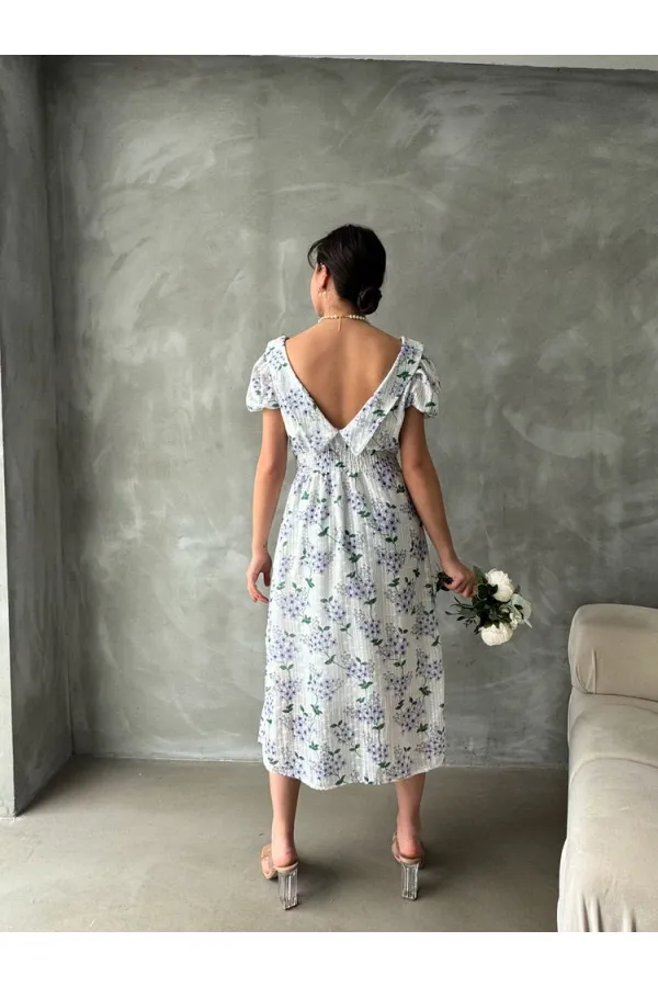 Topshow Purple Embroidery Detailed Patterned Wholesale Dress