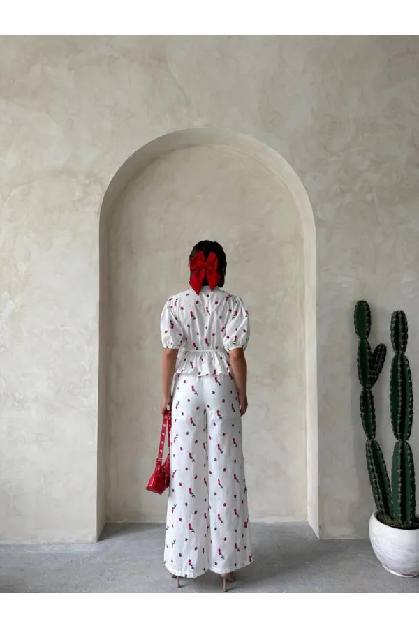 Nakışlı Vual Pantolon - Kırmızı | Topshow