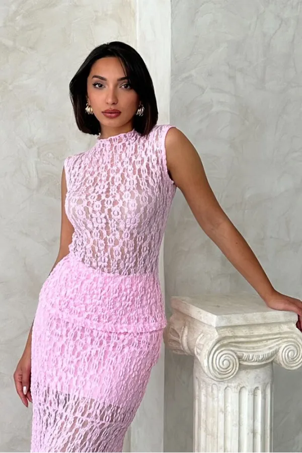 Blouse en dentelle à manches zéro - Rose (vente en gros) | Topshow