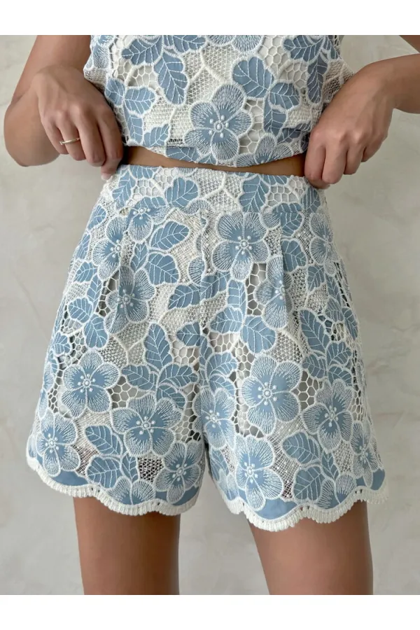 Dantel Şort - Mavi | Topshow