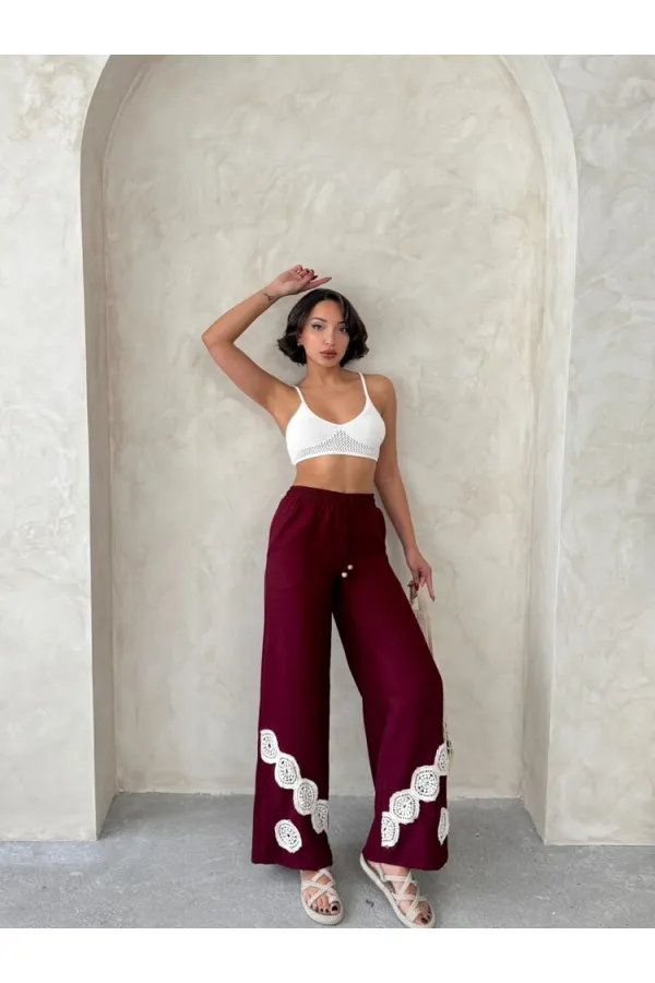 Bağcıklı Toptan Pantolon - Bordo | Topshow