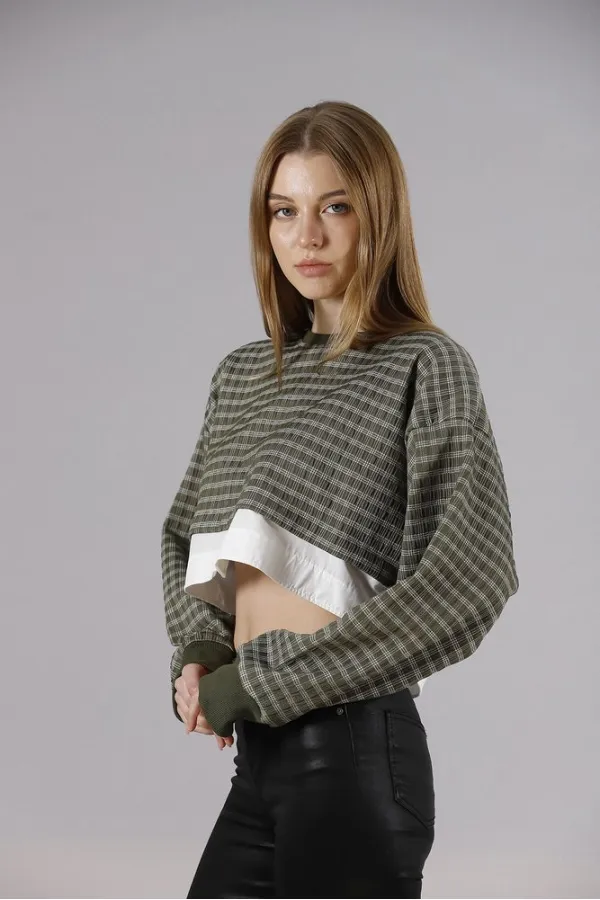 Crop Wholesale Blouse - Khaki | TOPSHOW | F1544