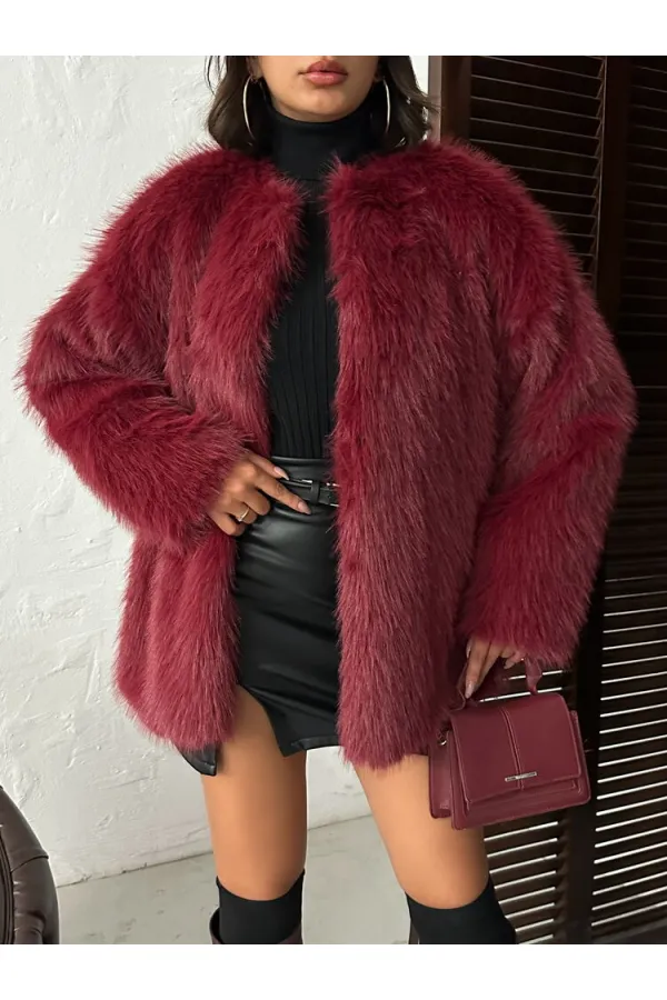Faux Fur Wholesale Jacket - Burgundy | TOPSHOW | F1608