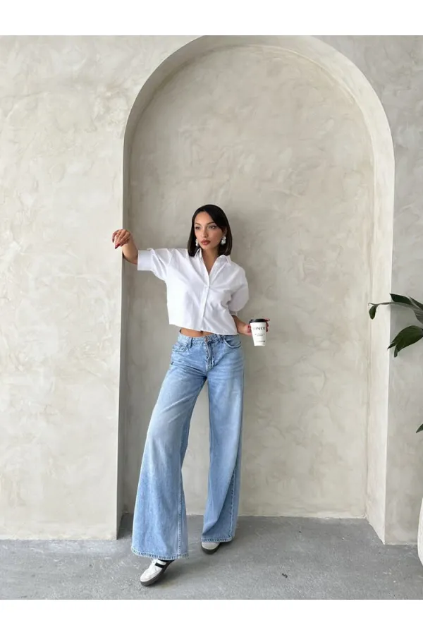 Arkası Kelebek Detaylı Toptan Gömlek - Beyaz | Topshow