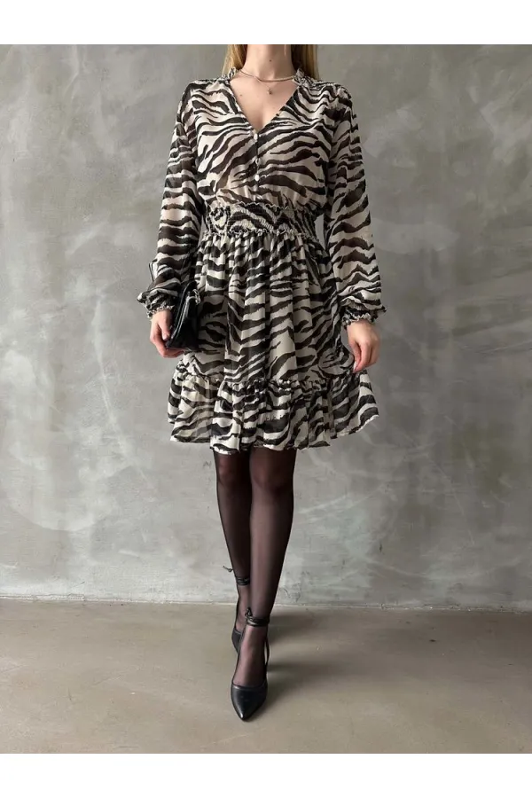 Leopar Çizgili Toptan Elbise - Siyah | TOPSHOW | F1591